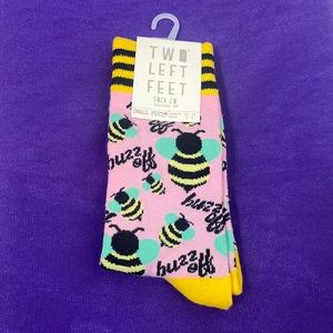 Two Left Feet Brand- New Buzz Off socks with teal winged bees
